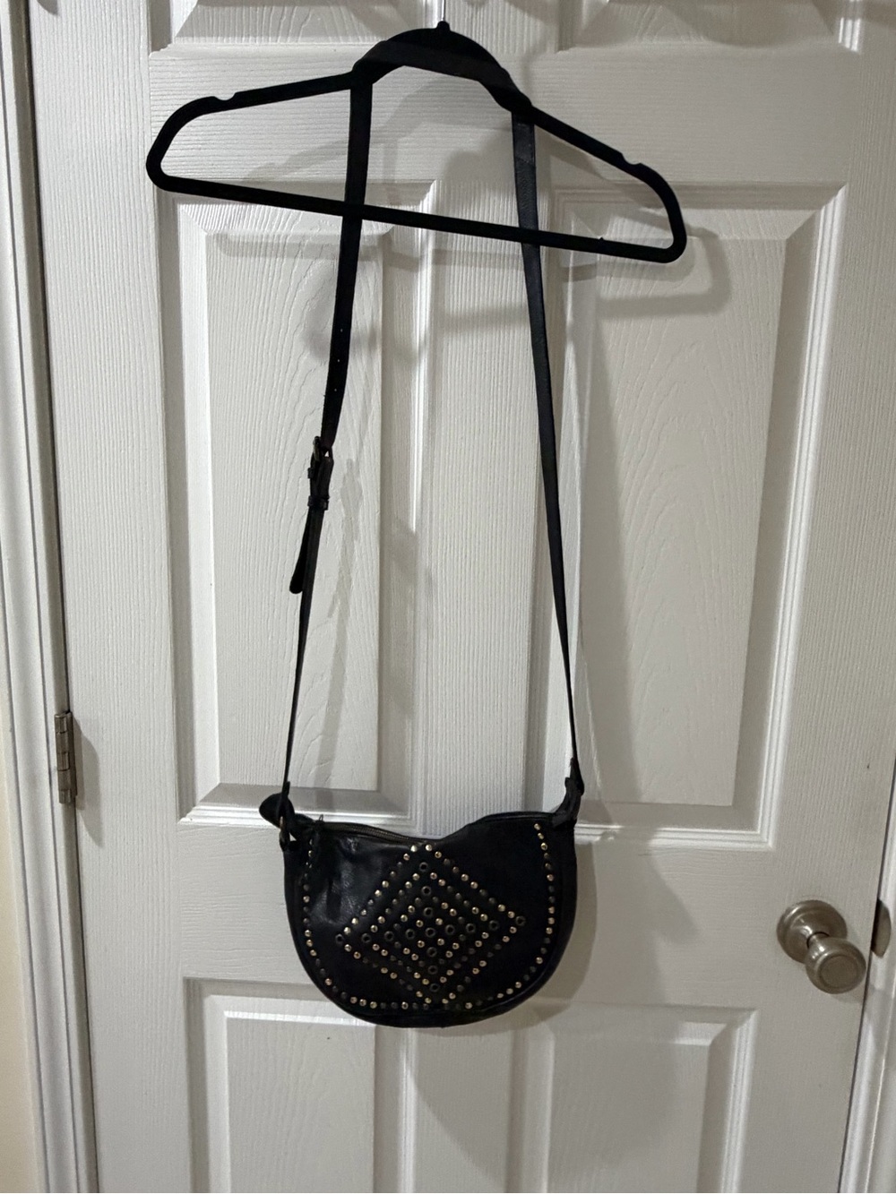 Black Studded Leather Crossbody Bag